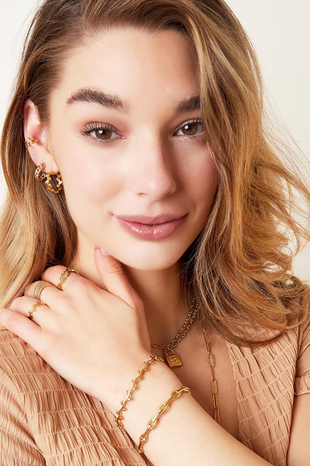 Armband Welliger Zweig Goldfarbe Edelstahl One size h5Bild3